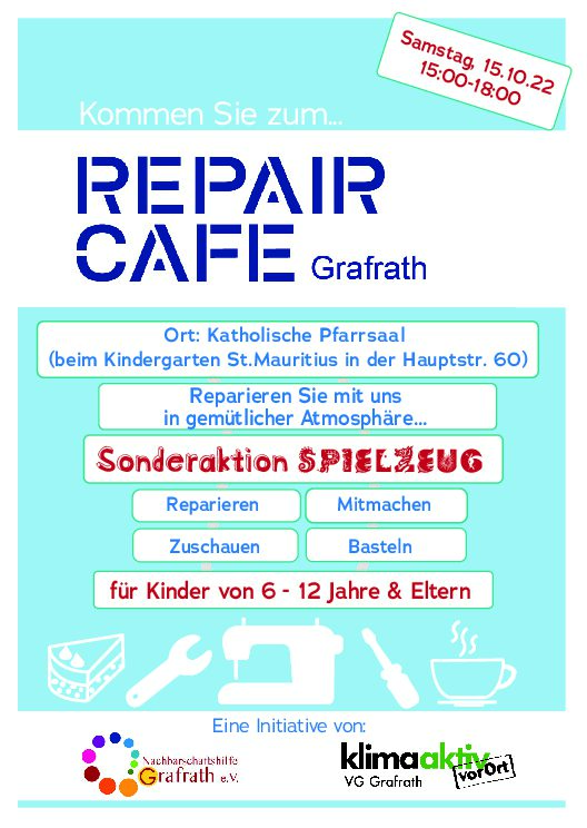 Repair Café Grafrath – Oktober  – Sonderaktion Spielzeug